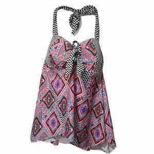 Meet.Curve Multicolor Halter Tankini Top XL Boho Geometric Swim Top NWT